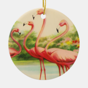 Vintage Flamingos Ceramic Ornament