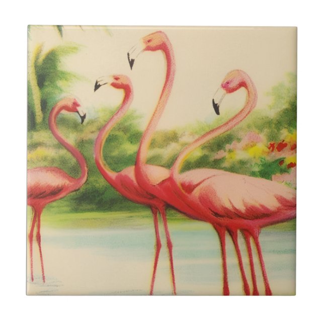 Vintage Flamingos Ceramic Tile (Front)
