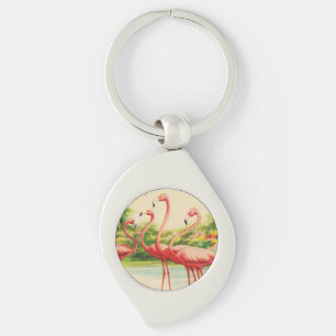 Vintage Flamingos Key Ring