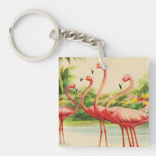 Vintage Flamingos Key Ring