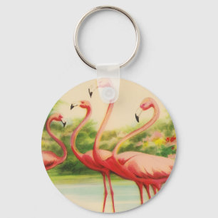Vintage Flamingos Key Ring