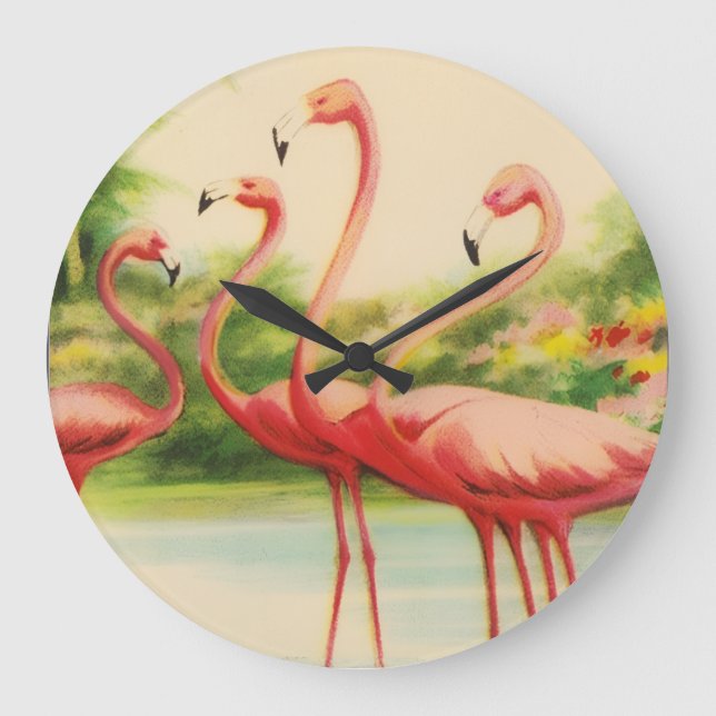 Vintage Flamingos Large Clock (Front)