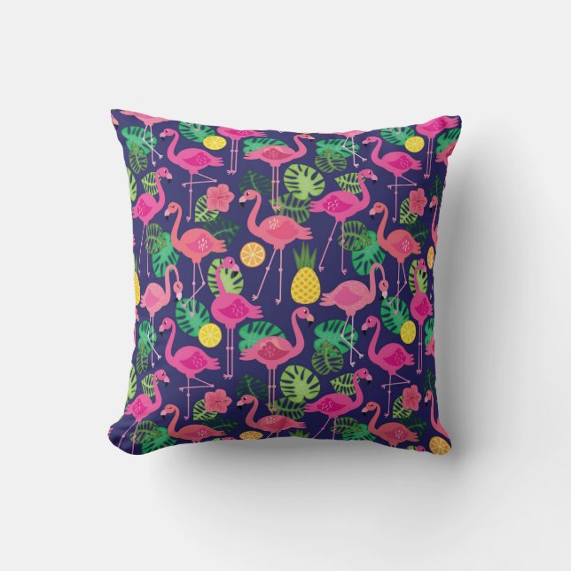Vintage flamingos, summer elements pattern cushion (Front)