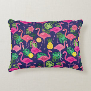 Vintage flamingos, summer elements pattern decorative cushion
