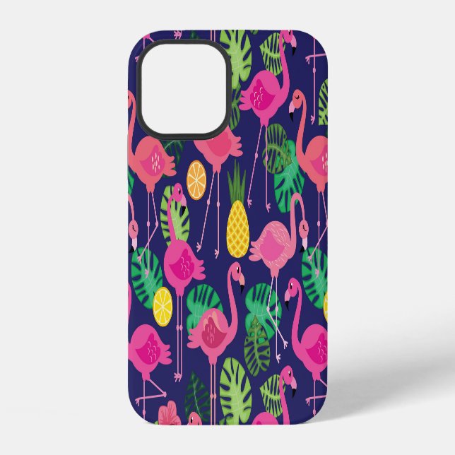 Vintage flamingos, summer elements pattern iPhone case (Back)