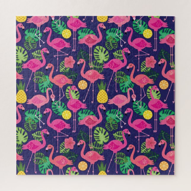 Vintage flamingos, summer elements pattern jigsaw puzzle (Vertical)