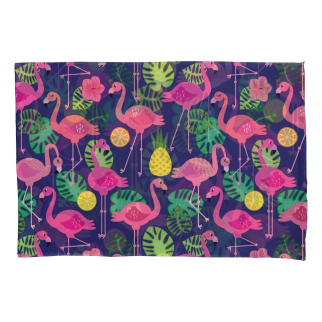Vintage flamingos, summer elements pattern pillowcase (Front)