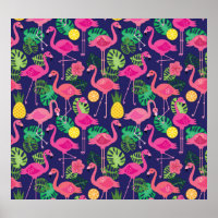 Vintage flamingos, summer elements pattern