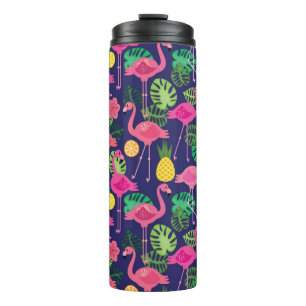 Vintage flamingos, summer elements pattern thermal tumbler