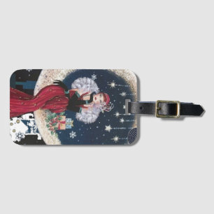 Vintage Flapper Art Deco Woman on Crescent Moon Luggage Tag