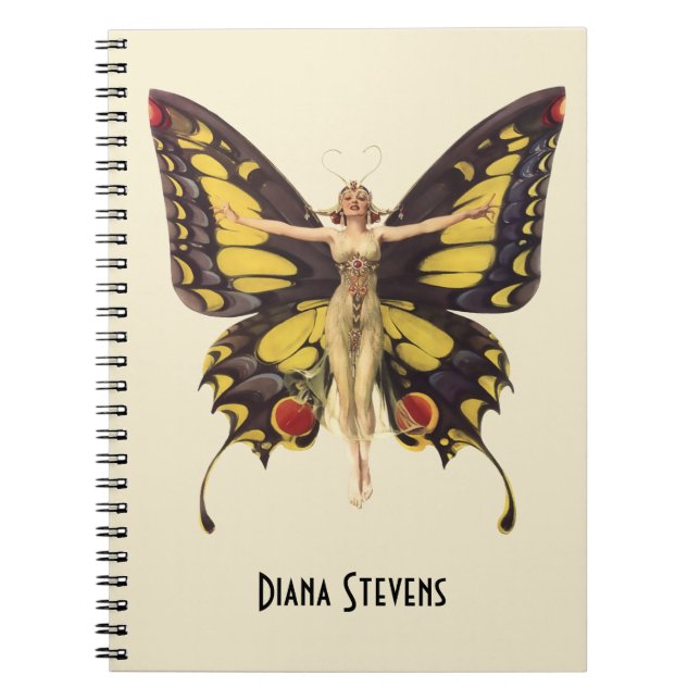 Vintage Flapper Butterfly Personalised Notebook (Front)