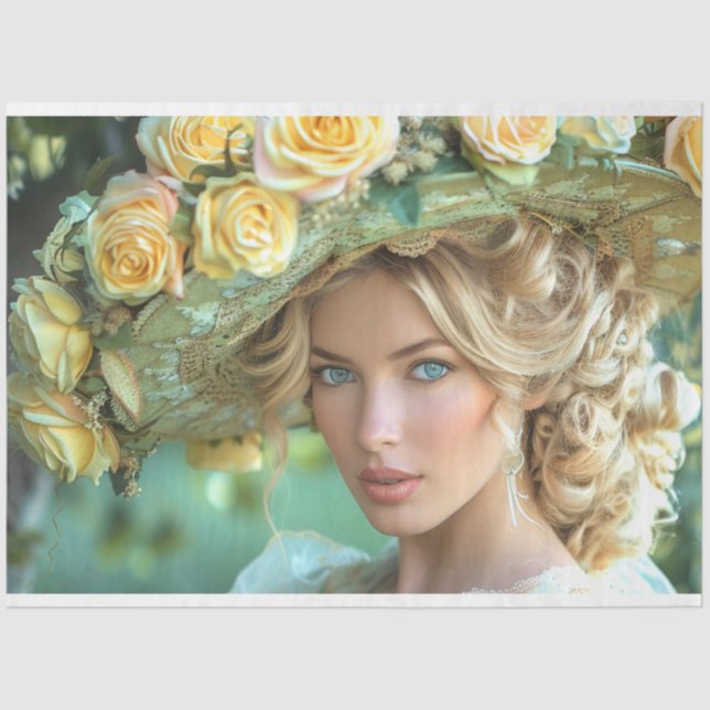 Vintage Flapper Lady in Yellow Decoupage  Tissue Paper (Front)