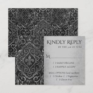 Vintage Fleur de Lis Damask   Grunge Entree Option RSVP Card