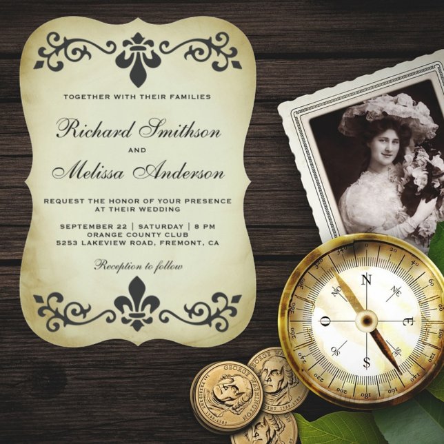 Vintage Fleur De Lis Flourish Wedding Invitation (Creator Uploaded)