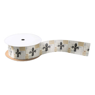 Vintage Fleur de Lis French Ephemera Ribbon Satin Ribbon