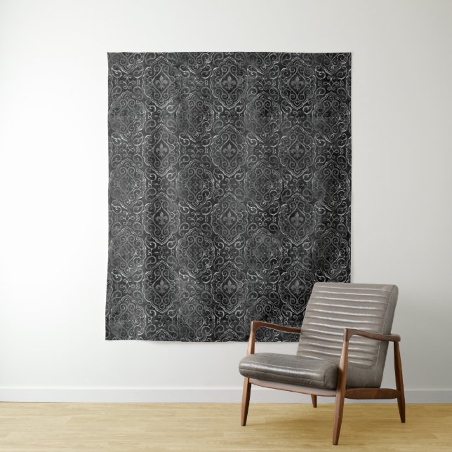 Vintage Fleur de Lis | Grunge Damask Backdrop Tapestry (In Situ)