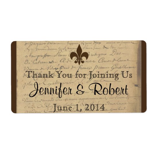 Vintage Fleur de Lis Water Bottle Label Shipping Label