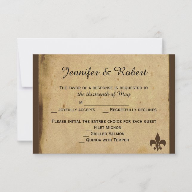 Vintage Fleur de Lis Wedding Response Card (Front)