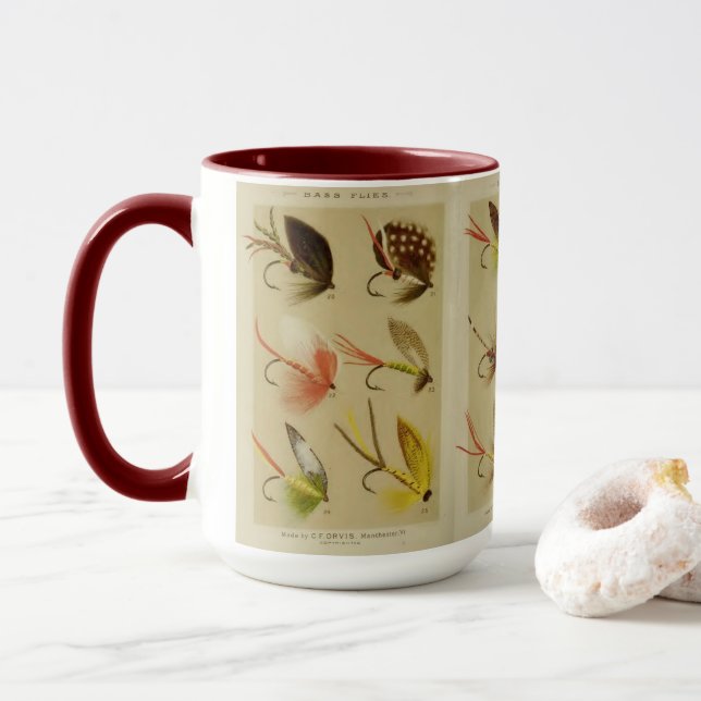 "Vintage Flies Fisherman" Mug (With Donut)