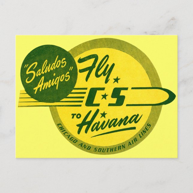 Vintage Flight to Havana Postcard (Front)