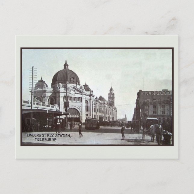 Vintage Flinders Street, station, Melbourne Postcard (Front)