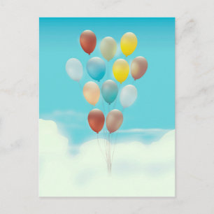 Vintage Floating Balloons Postcard