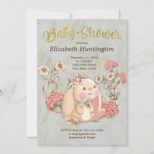 Vintage Floppy Bunny Floral Baby Shower Invitation
