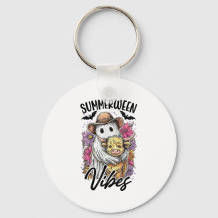 Vintage Flora Ghost Cow Pumskin Shirt Summerween V Key Ring