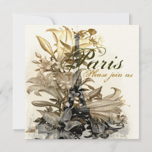 Vintage Flora Paris Eiffel Tower Custom Invite ll