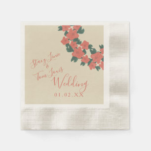 Vintage Flora Pink Coral Botanical Wedding   Napkin