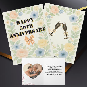 Vintage Floral 50th Anniversary Folded Card