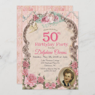 Vintage Floral 50th Birthday Invitation