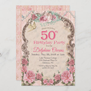Vintage Floral 50th Birthday Invitation