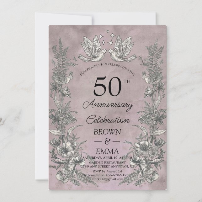Vintage Floral 50th Wedding Anniversary Invitation (Front)