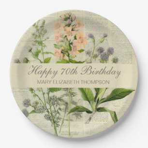 Vintage Floral 70th Birthday Paper Plate