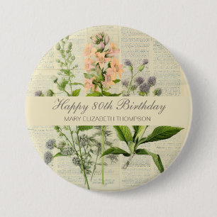 Vintage Floral 80th Birthday 7.5 Cm Round Badge