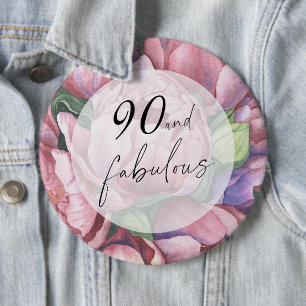 Vintage Floral 90th Birthday Party 6 Cm Round Badge