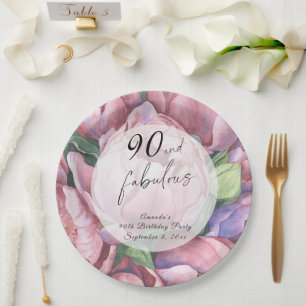 Vintage Floral 90th Birthday Party Paper Plate