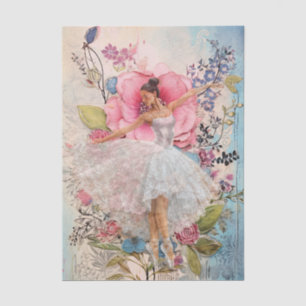 Vintage Floral Abstract Ballet Dancer Decoupage Tissue Paper