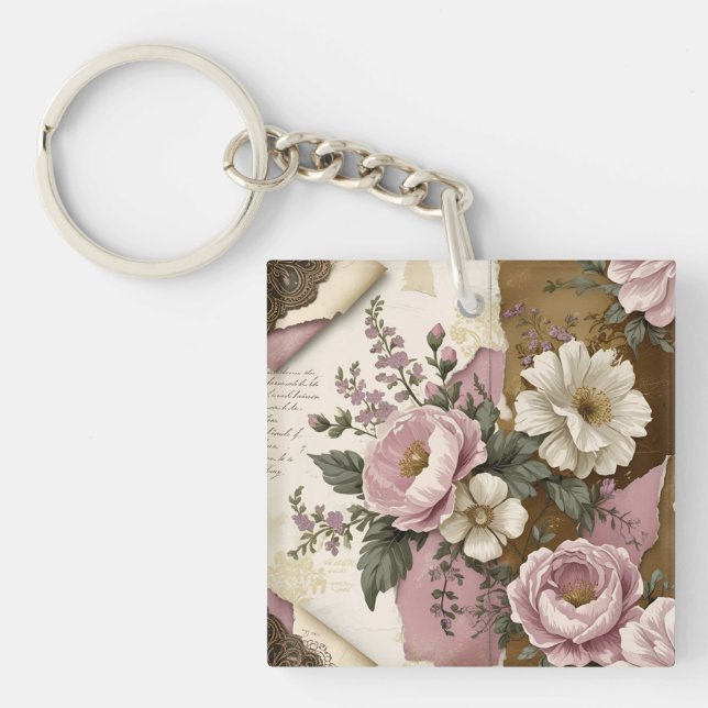 Vintage Floral - Acrylic Keychain (Front)