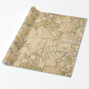Vintage Floral Alphonse Mucha Peonies GalleryHD Wrapping Paper