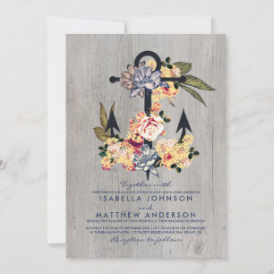 Vintage Floral Anchor   Elegant Wedding Party Invitation