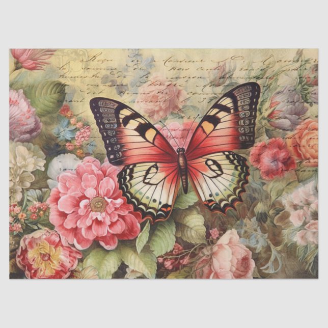 Vintage floral and butterfly decoupage tissue paper (Front)