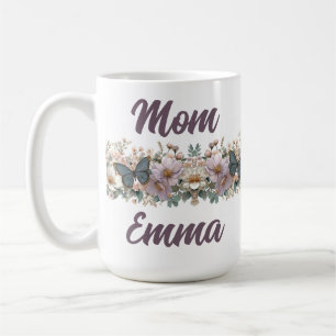 Vintage Floral and Green Butterfly for Mom Coffee Mug