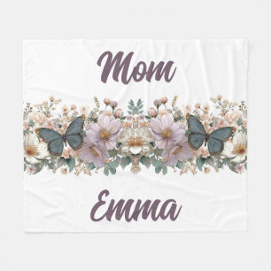 Vintage Floral and Green Butterfly for Mom Fleece Blanket
