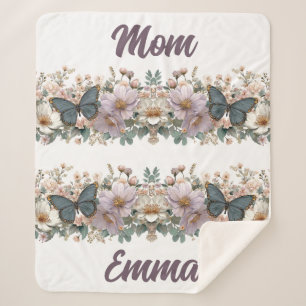 Vintage Floral and Green Butterfly for Mom Sherpa Blanket