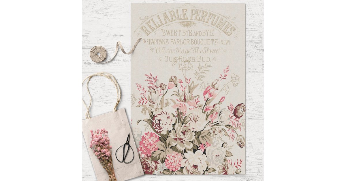 Vintage Floral and Perfume Ephemera Decoupage Tissue Paper | Zazzle