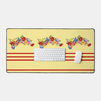 Vintage Floral And Stripes  Desk Mat