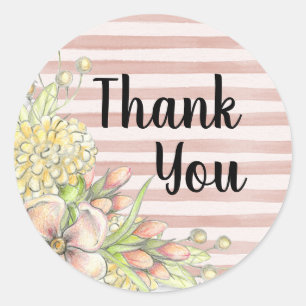 Vintage Floral and Stripes Thank You Classic Round Sticker