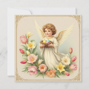 Vintage Floral Angel Easter Greeting Holiday Card